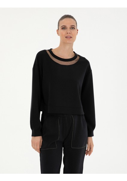 Pierre Cardin Kadın Siyah Crop Top Sweatshirt 50282634-VR046