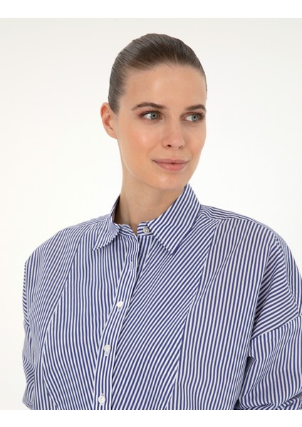 Kadın Lacivert Oversize Uzun Kollu Gömlek 50284550-VR033