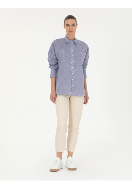 Kadın Lacivert Oversize Uzun Kollu Gömlek 50284550-VR033