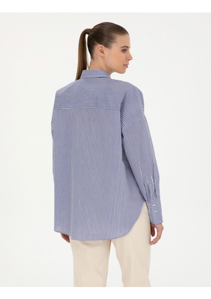 Kadın Lacivert Oversize Uzun Kollu Gömlek 50284550-VR033