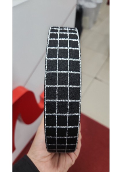 4cm Genislikte Düz Gumus Simli Lastik Şerit