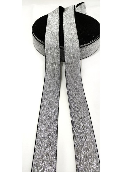 4cm Genişlikte Düz Gümüş Simli Lastik Şerit / 1 Metre