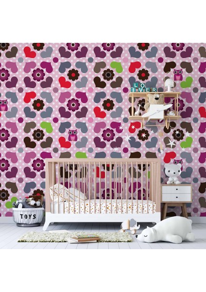 Kalp Ve Çiçek Desenli Çocuk Çocuk Odası Duvar Kağıdı Baskı modelleri