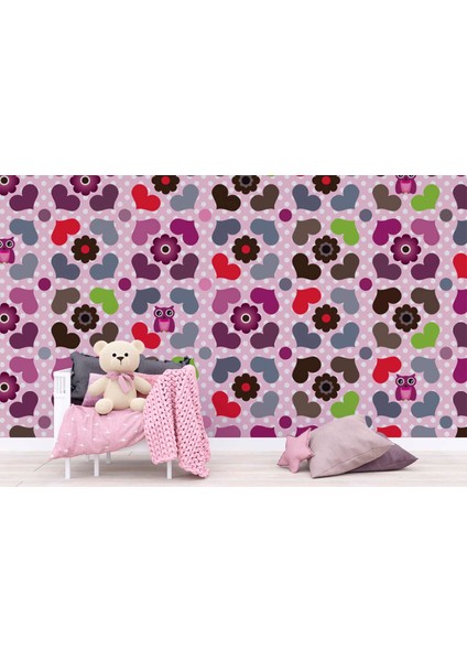 Kalp Ve Çiçek Desenli Çocuk Çocuk Odası Duvar Kağıdı Baskı indirimleri