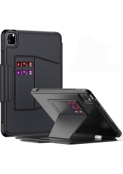 Apple iPad 9.nesil 10.2 Inç Kılıf Kartlıklı Multifonksiyonel Smart Kapaklı Defender Military Kılıf (Model A2602,A2603,A2604)