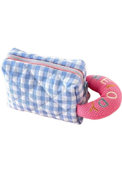 Krem Puf Kalem Çantası Ekose Kumaş Peluş Saklama Çantası Büyük Kapasiteli Kalem Çantası Sevimli Öğrenci Kırtasiye Saklama Çantası (Yurt Dışından)