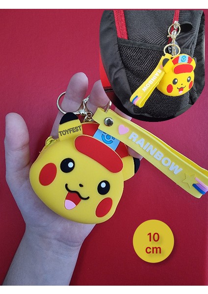 Pokemon Pikachu Figürlü Yumuşak Silikonlu Fermuarlı Mini Cüzdan Anahtarlık Çanta Süsü Model 2- 10 cm