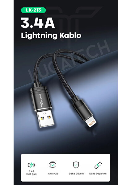 Lightning USB Örgülü Hızlı Şarj Kablosu