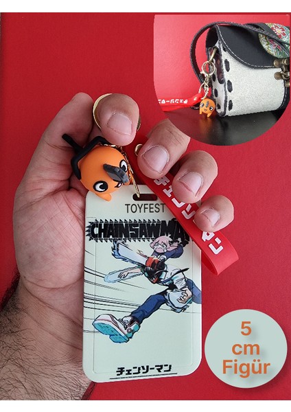 Chainsaw Man Japon Anime Pochita ve Denji Figürlü Anahtarlık Çanta Aksesuarı ve Kartlık - 2 Adet modelleri