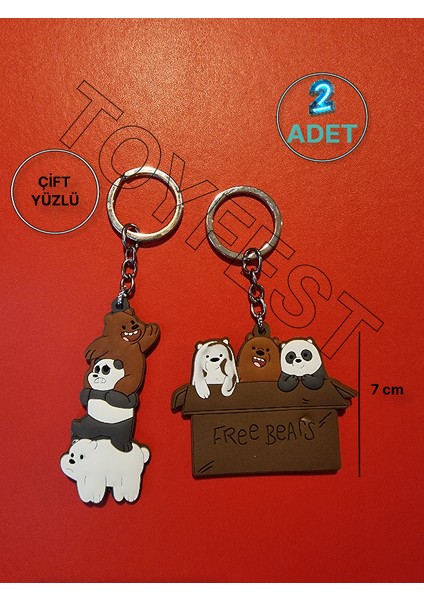 Kafadan Ayılar Figürleri - Grizzly - Panda - Ice 2 Li Çanta Akesuarı Anahtarlık Seti - Model 2