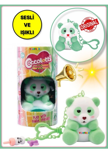 Coccolotti Interaktif Sesli ve Işıklı Sevimli Pandalar Anahtarlık & Çanta Akesesuarı - Yeşil Panda