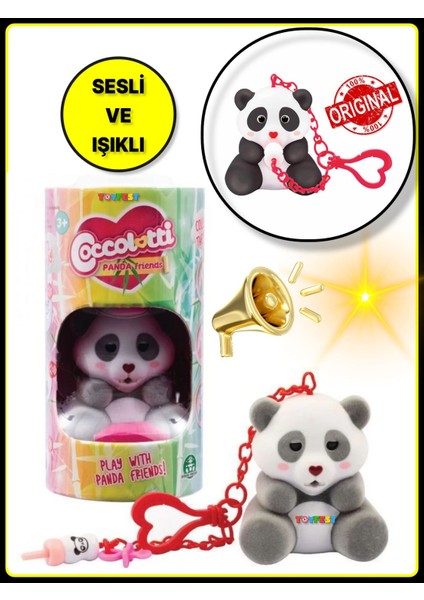 Coccolotti Interaktif Sesli ve Işıklı Sevimli Pandalar Anahtarlık & Çanta Aksesuarı - Siyah Panda