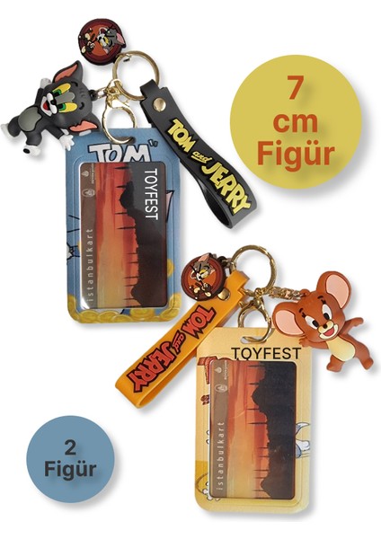 Tom & Jerry - Figürlü Yumuşak Silikonlu Anahtarlık Çanta Aksesuarı ve Kartlık 2si Bir Arada - 2 Adet