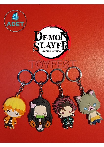 Demon Slayer Figürleri Tanjirou Nezuko Agatsuma Zenitsu Hashibira Inosuke Itabag Anahtarlık -4 Adet