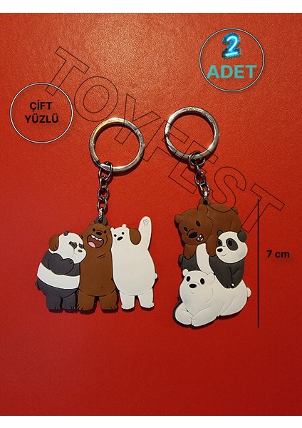 Kafadan Ayılar Figürleri - Grizzly - Panda - Ice 2 Li Çanta Akesuarı Anahtarlık Seti - Model 3