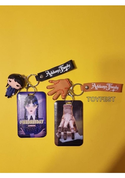 Adams Family - Wednesday&dikişli El Figürlü 3D Silikonlu Anahtarlık ve Kartlık - 2 Adet