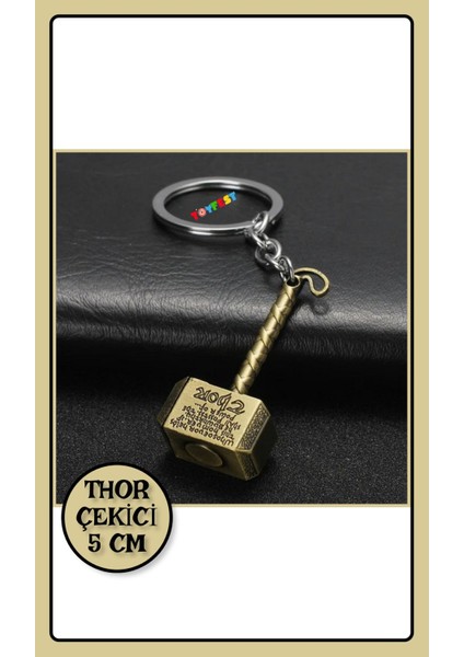 Marvel Avengers Thor'un Çekici - Metal Thor Çekiç Figürlü Anahtarlık - Altın Renkli