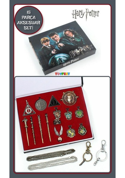 Harry Potter Figürlü Özel Kutulu Metal Çok Çeşitli Anahtarlık Yüzük Asa Aksesuar Seti