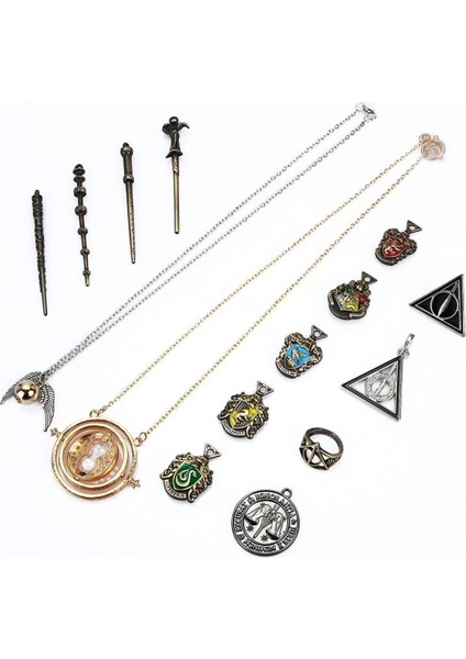 Harry Potter Figürlü Özel Kutulu Metal Çok Çeşitli Anahtarlık Yüzük Asa Aksesuar Seti fiyatları