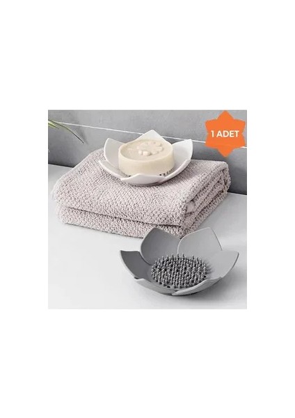 Lotus Desenli Sabun ve Sünger Tutacağı Silikon Su Giderli Lotus Şekilli Şık Katı Sabunluk