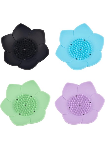 Lotus Desenli Sabun ve Sünger Tutacağı Silikon Su Giderli Lotus Şekilli Şık Katı Sabunluk modelleri