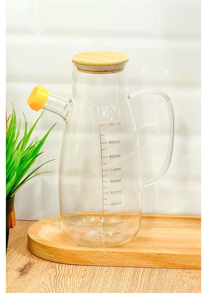 Bambu Kapaklı Vakumlu Borosilikat Cam Yağlık Sirkelik