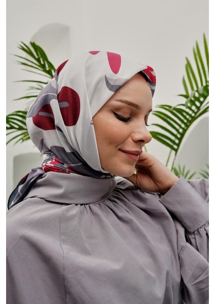 Yaprak Desen Gri Soft Pamuk Eşarp