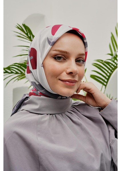 Yaprak Desen Gri Soft Pamuk Eşarp