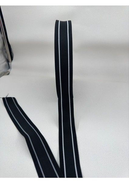 3.5 cm Dokuma Lastik 5 Metre Siyah-Beyaz Çizgili