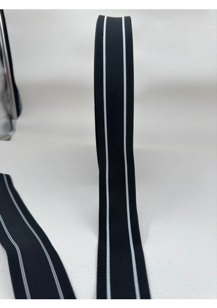 3.5 cm Dokuma Lastik 5 Metre Siyah-Beyaz Çizgili