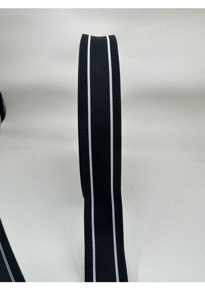 3.5 cm Dokuma Lastik 5 Metre Siyah-Beyaz Çizgili