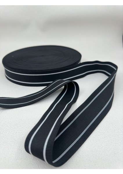 3.5 cm Dokuma Lastik 5 Metre Siyah-Beyaz Çizgili