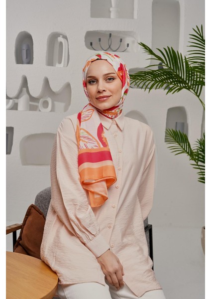 Yaprak Desen Kırmızı Soft Pamuk Şal