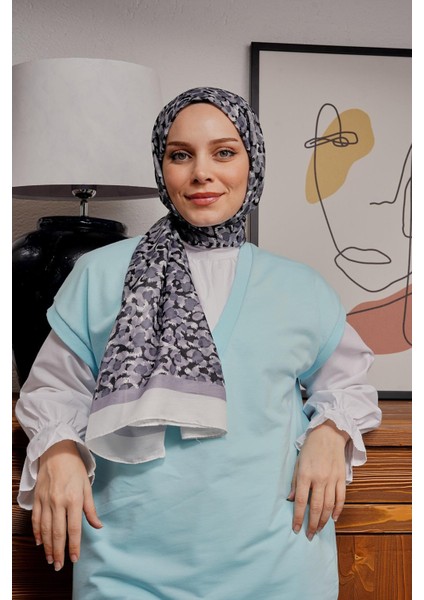 Leopar Desen Gri Soft Pamuk Şal