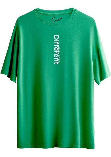 Pamuklu Different Baskılı Siyah Oversize Tişört