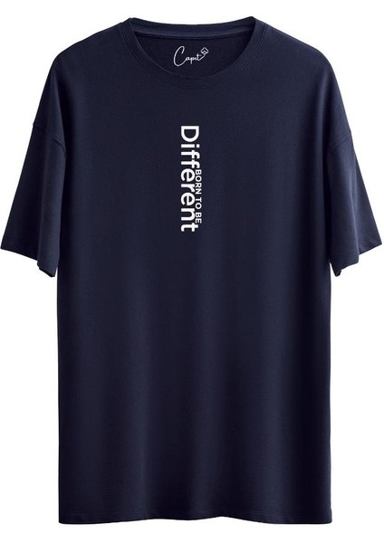 %100 Pamuklu Different Baskılı Siyah Oversize Tişört