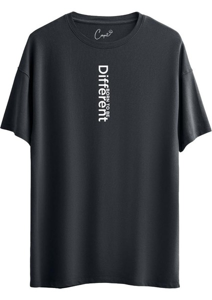 Pamuklu Different Baskılı Siyah Oversize Tişört