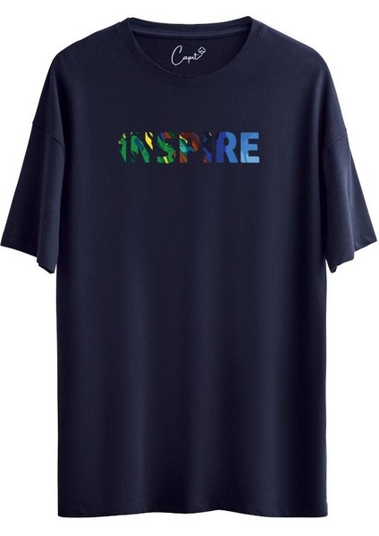 %100 Pamuklu Inspire Baskılı Yeşil Oversize Tişört