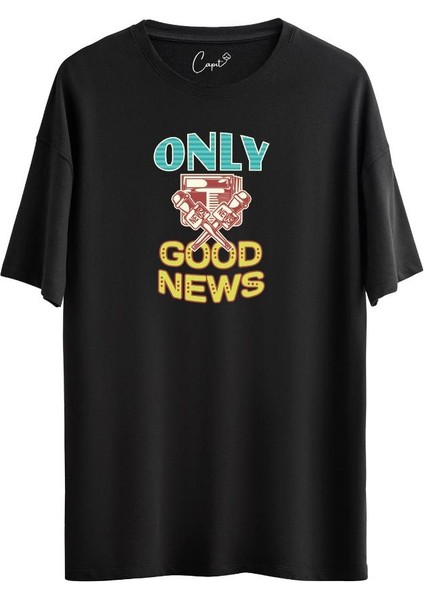 %100 Pamuklu Good News Baskılı Beyaz Oversize Tişört
