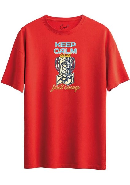 Pamuklu Just Camp Baskılı Beyaz Oversize Tişört
