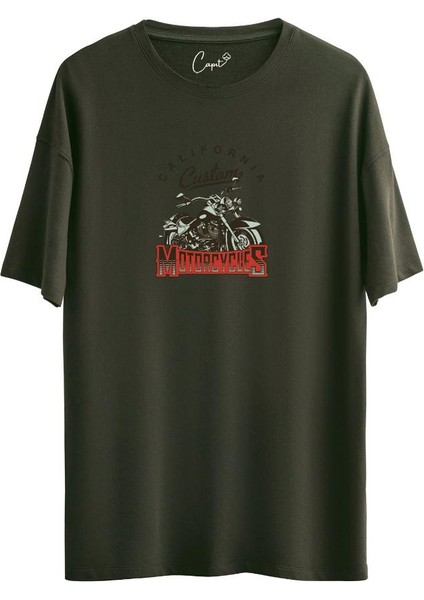 Pamuklu Motorcycles Baskılı Hardal Oversize Tişört