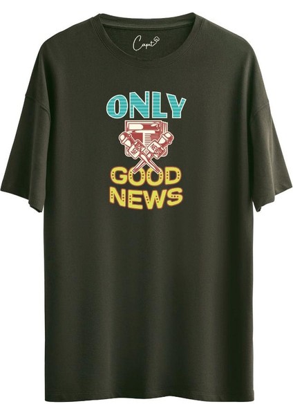 Pamuklu Good News Baskılı Kiremit Oversize Tişört