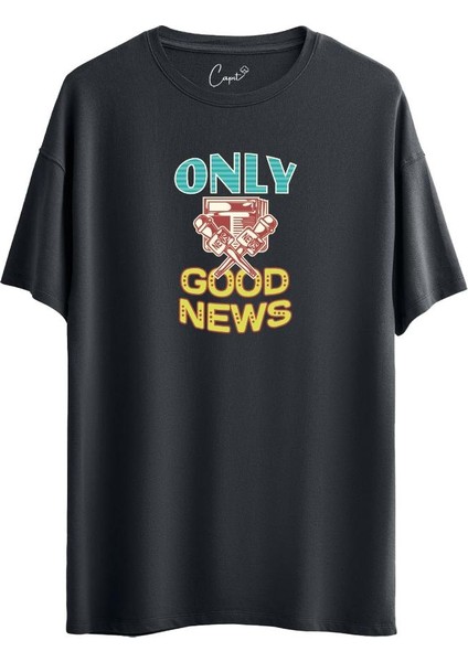 Pamuklu Good News Baskılı Kiremit Oversize Tişört