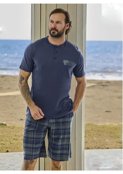 Erkek Pijama Takımı Kısa Kol Pamuklu Şortlu