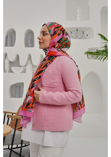 Tropikal Yaprak Desen Pembe Soft Pamuk Şal modelleri