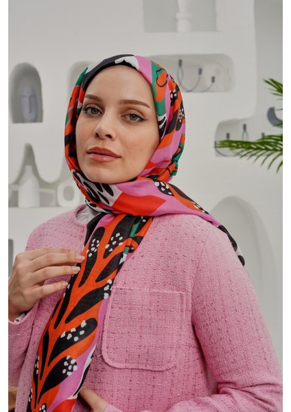 Tropikal Yaprak Desen Pembe Soft Pamuk Şal fırsatları