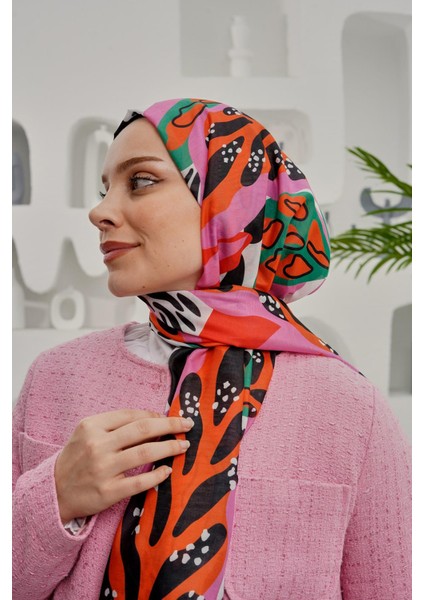 Tropikal Yaprak Desen Pembe Soft Pamuk Şal indirimleri