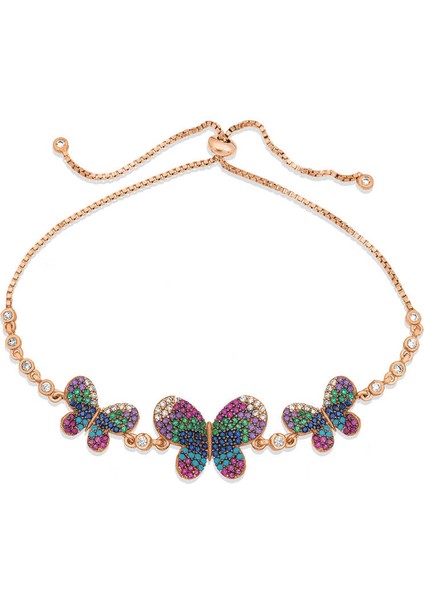 925 Ayar Gümüş Rose Kelebekli Asansör Bileklik fiyatları