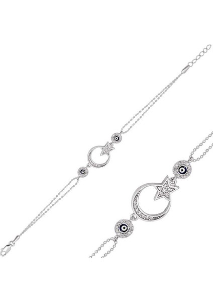 925 Ayar Gümüş Ay Yıldız Nazar Bileklik