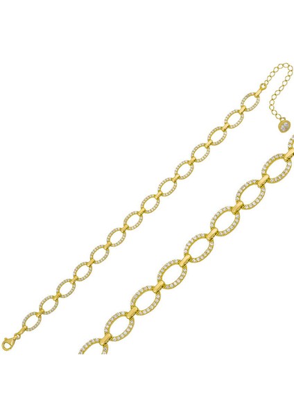 925 Ayar Gümüş Gold Oval Taşlı Bileklik